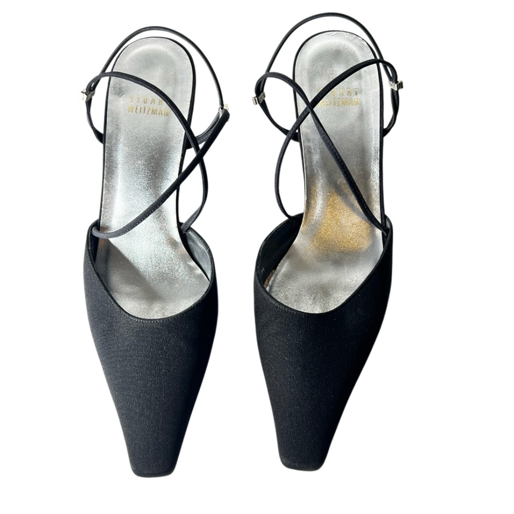 Stuart Weitzman Black Pointed-Toe Kitten Heel Size 7.5